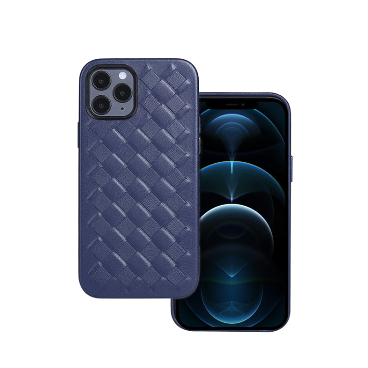 For iPhone 12 Pro Max Woven Texture Sheepskin Leather Back Cover Full-wrapped Shockproof Case