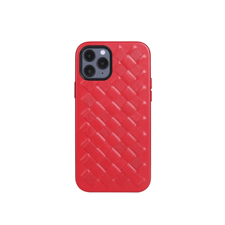 For iPhone 12 Pro Max Woven Texture Sheepskin Leather Back Cover Full-wrapped Shockproof Case