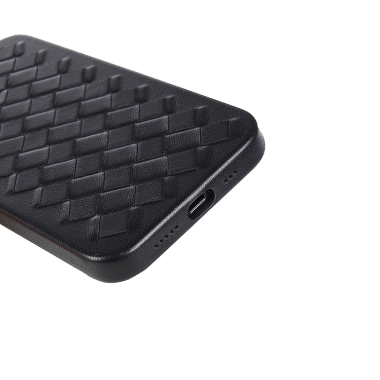 For iPhone 12 Pro Max Woven Texture Sheepskin Leather Back Cover Full-wrapped Shockproof Case