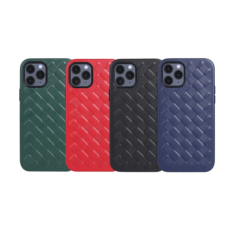 For iPhone 12 Pro Max Woven Texture Sheepskin Leather Back Cover Full-wrapped Shockproof Case