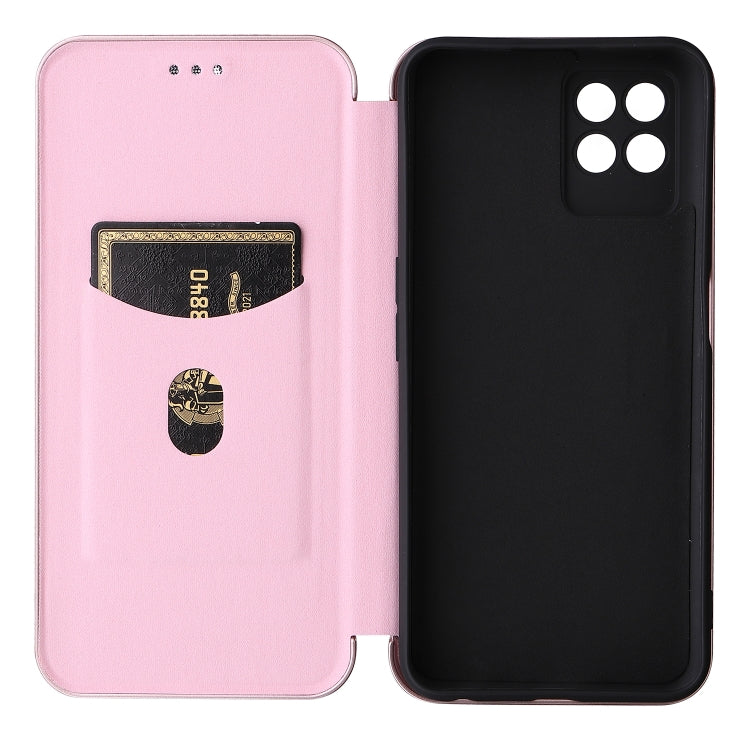 For OPPO Realme 8i Carbon Fiber Texture Horizontal Flip TPU + PC + PU Leather Case with Card Slot