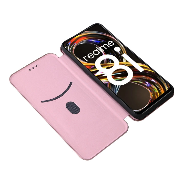 For OPPO Realme 8i Carbon Fiber Texture Horizontal Flip TPU + PC + PU Leather Case with Card Slot