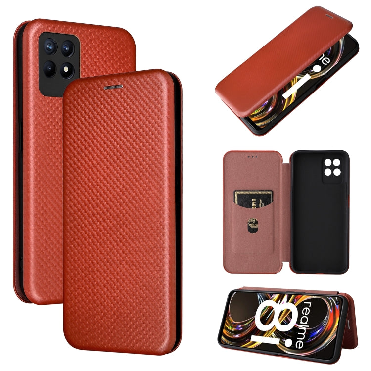 For OPPO Realme 8i Carbon Fiber Texture Horizontal Flip TPU + PC + PU Leather Case with Card Slot
