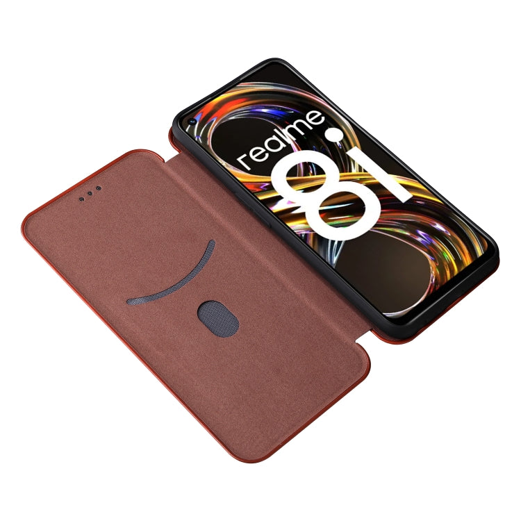 For OPPO Realme 8i Carbon Fiber Texture Horizontal Flip TPU + PC + PU Leather Case with Card Slot