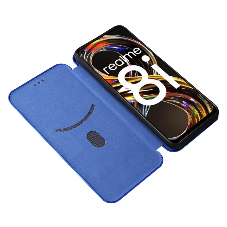 For OPPO Realme 8i Carbon Fiber Texture Horizontal Flip TPU + PC + PU Leather Case with Card Slot
