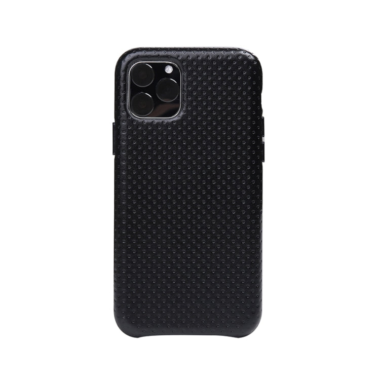 For iPhone 11 Mesh Texture Cowhide Leather Back Cover Semi-wrapped Shockproof Case