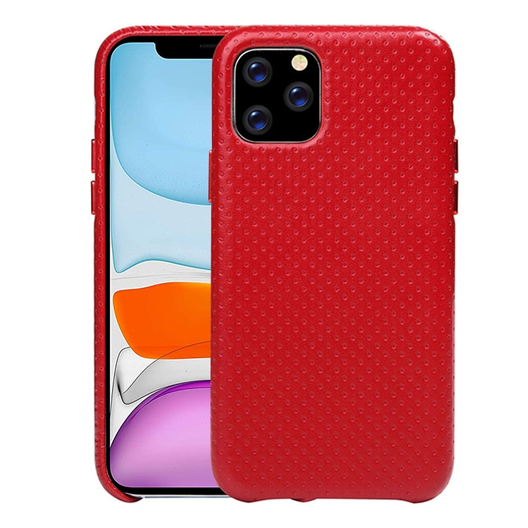 For iPhone 11 Mesh Texture Cowhide Leather Back Cover Semi-wrapped Shockproof Case