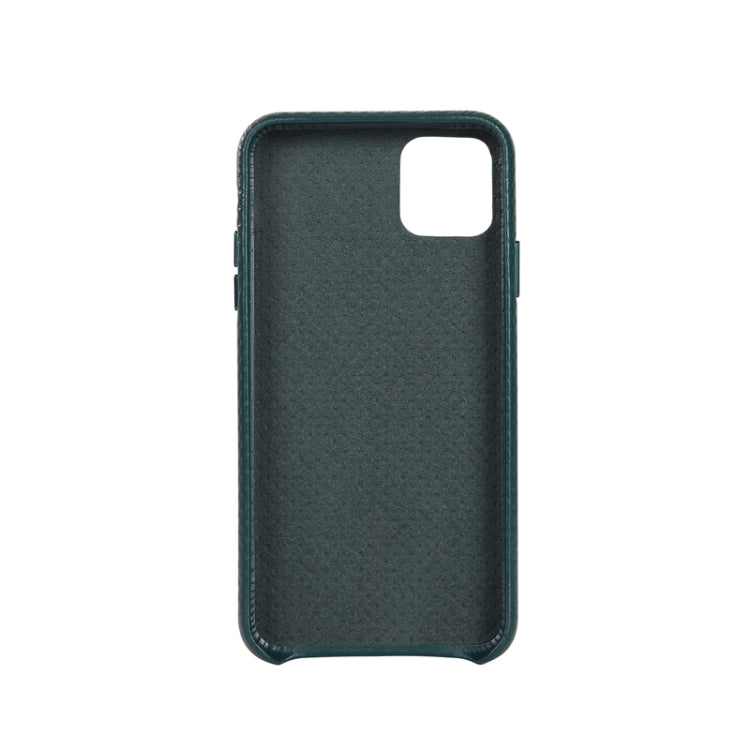 For iPhone 11 Mesh Texture Cowhide Leather Back Cover Semi-wrapped Shockproof Case
