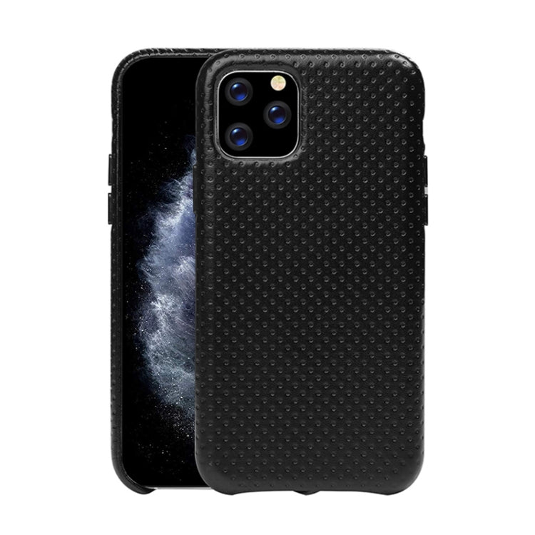 For iPhone 11 Pro Mesh Texture Cowhide Leather Back Cover Semi-wrapped Shockproof Case