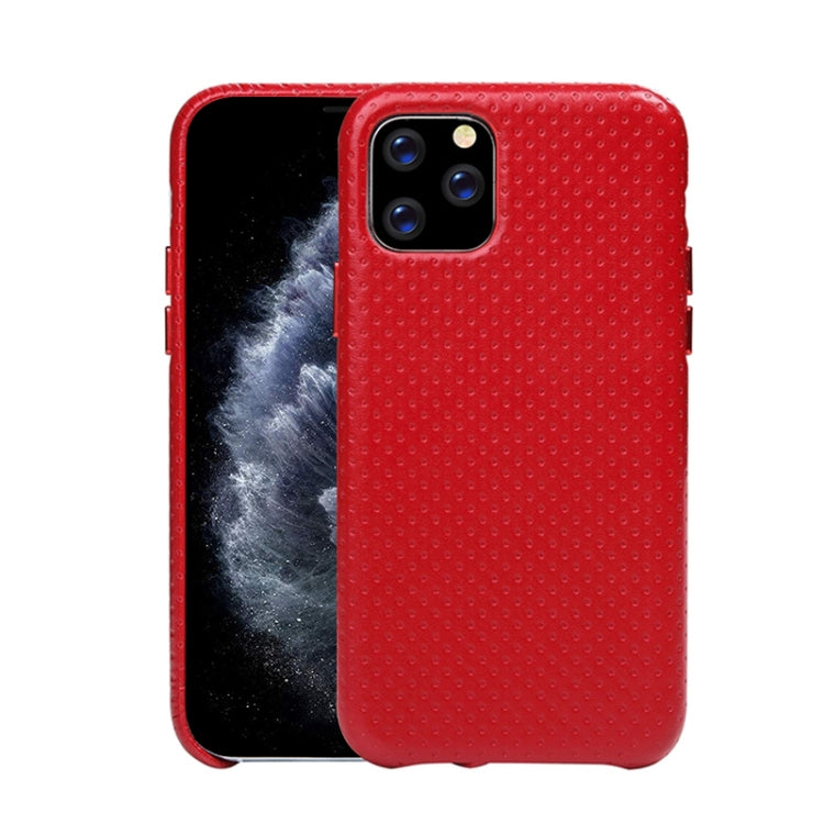 For iPhone 11 Pro Mesh Texture Cowhide Leather Back Cover Semi-wrapped Shockproof Case