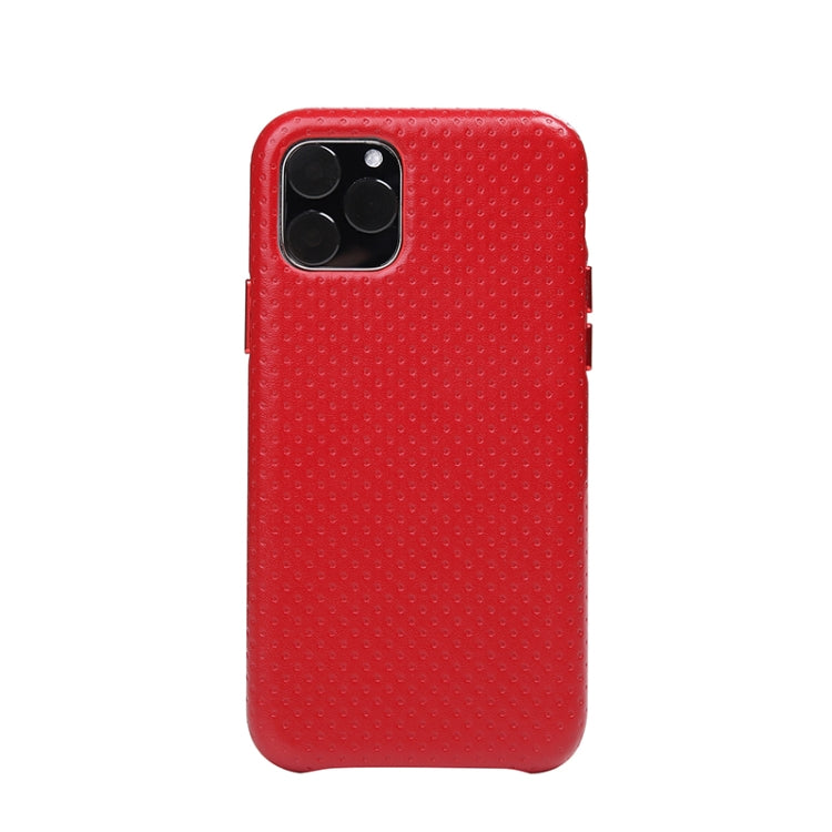 For iPhone 11 Pro Mesh Texture Cowhide Leather Back Cover Semi-wrapped Shockproof Case