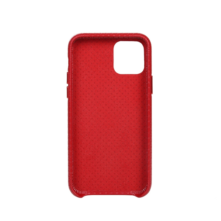 For iPhone 11 Pro Mesh Texture Cowhide Leather Back Cover Semi-wrapped Shockproof Case