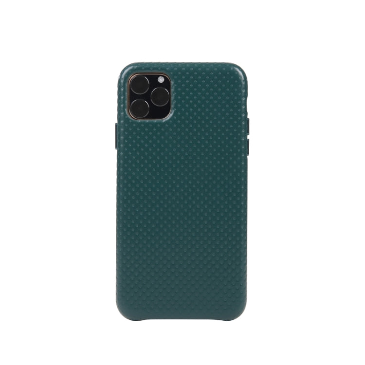 For iPhone 11 Pro Mesh Texture Cowhide Leather Back Cover Semi-wrapped Shockproof Case