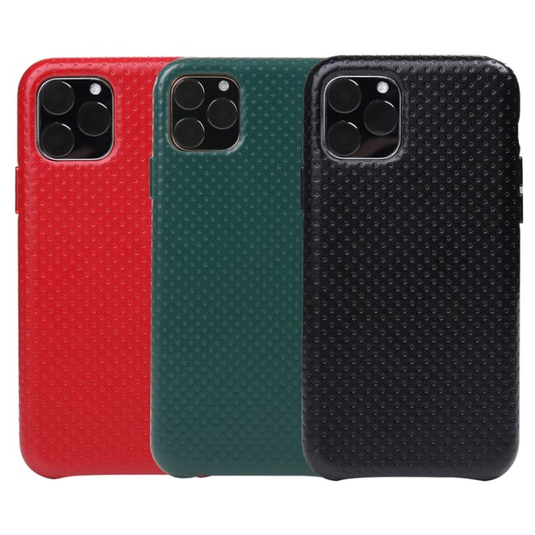 For iPhone 11 Pro Mesh Texture Cowhide Leather Back Cover Semi-wrapped Shockproof Case