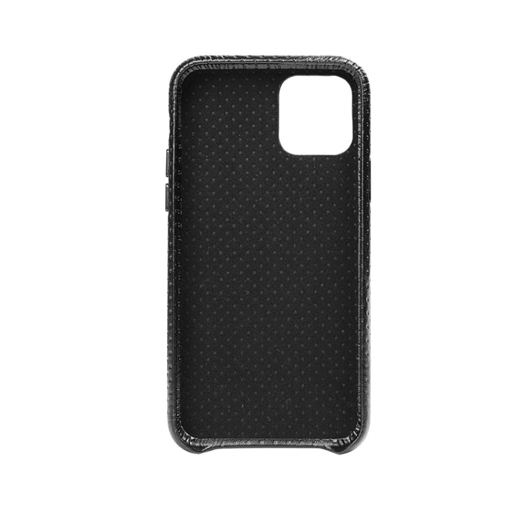 For iPhone 11 Pro Max Mesh Texture Cowhide Leather Back Cover Semi-wrapped Shockproof Case