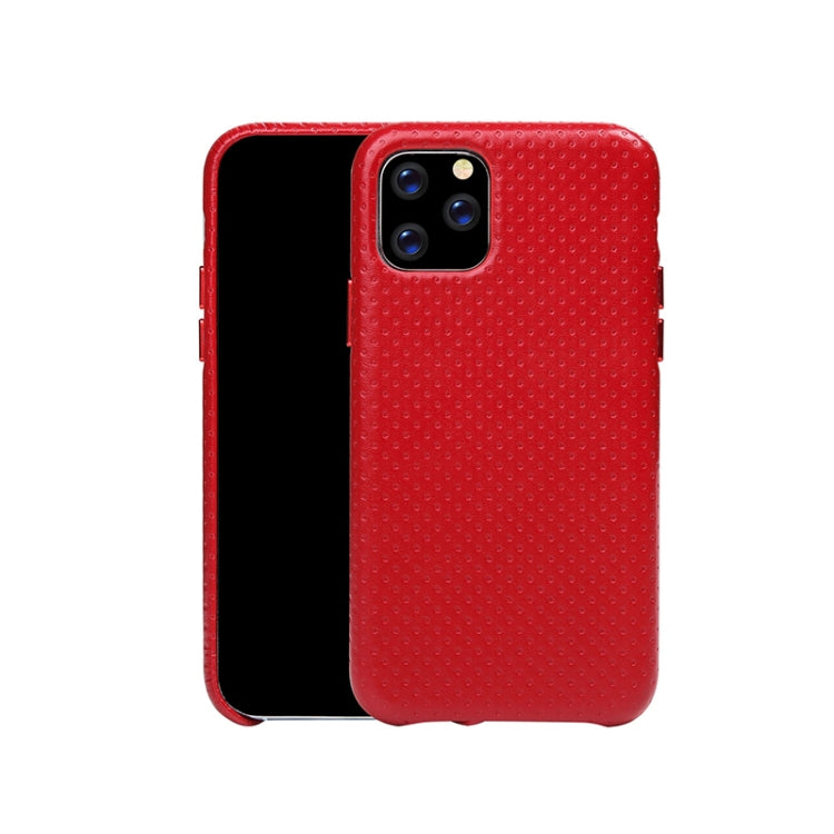 For iPhone 11 Pro Max Mesh Texture Cowhide Leather Back Cover Semi-wrapped Shockproof Case
