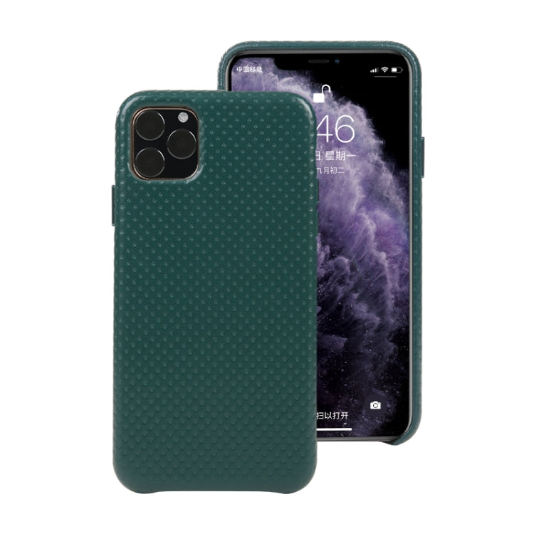 For iPhone 11 Pro Max Mesh Texture Cowhide Leather Back Cover Semi-wrapped Shockproof Case