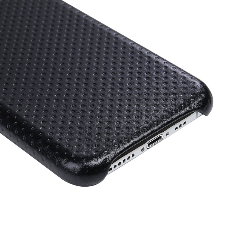 For iPhone 11 Pro Max Mesh Texture Cowhide Leather Back Cover Semi-wrapped Shockproof Case