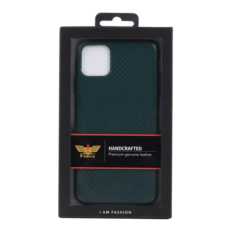 For iPhone 11 Pro Max Mesh Texture Cowhide Leather Back Cover Semi-wrapped Shockproof Case