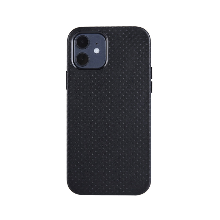 For iPhone 12 mini Mesh Texture Cowhide Leather Back Cover Full-wrapped Shockproof Case