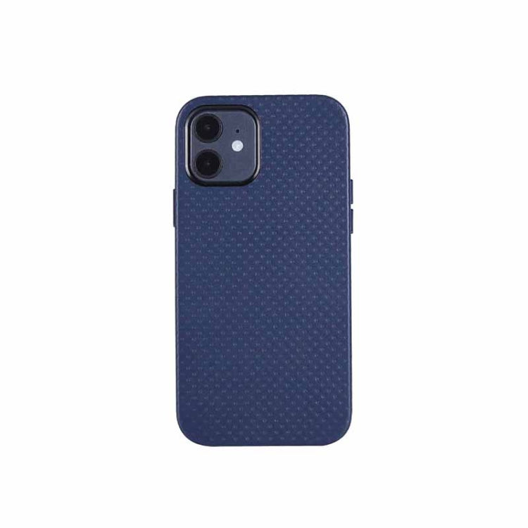 For iPhone 12 mini Mesh Texture Cowhide Leather Back Cover Full-wrapped Shockproof Case
