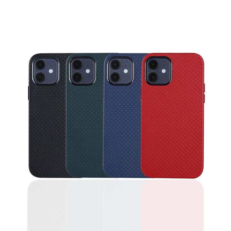For iPhone 12 mini Mesh Texture Cowhide Leather Back Cover Full-wrapped Shockproof Case