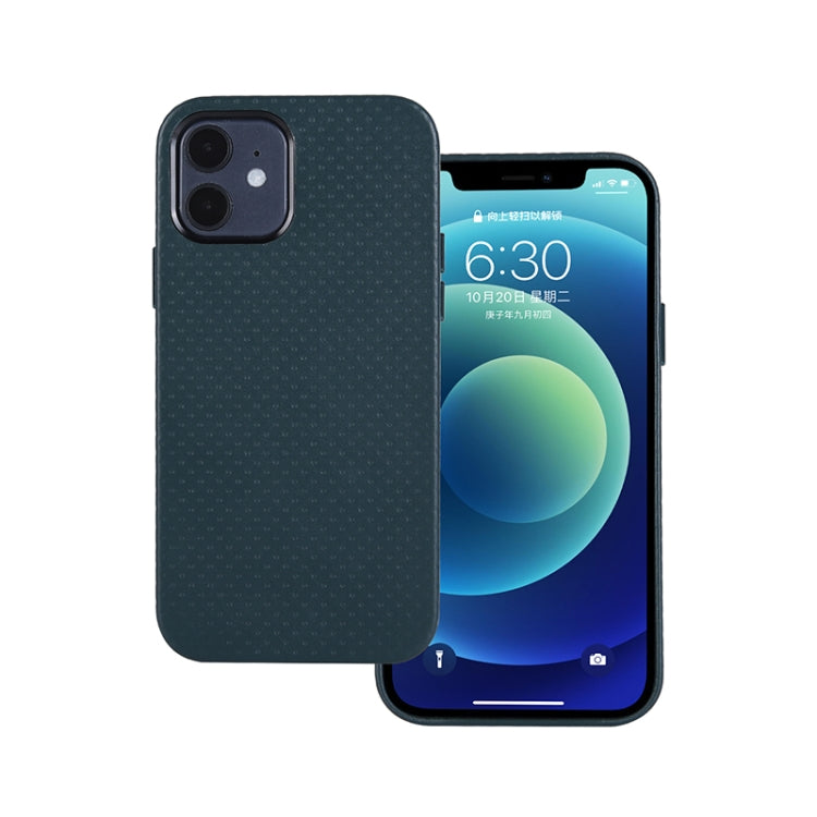 For iPhone 12 / 12 Pro Mesh Texture Cowhide Leather Back Cover Full-wrapped Shockproof Case