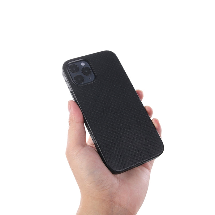 For iPhone 12 / 12 Pro Mesh Texture Cowhide Leather Back Cover Full-wrapped Shockproof Case