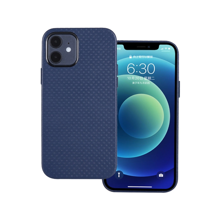 For iPhone 12 Pro Max Mesh Texture Cowhide Leather Back Cover Full-wrapped Shockproof Case