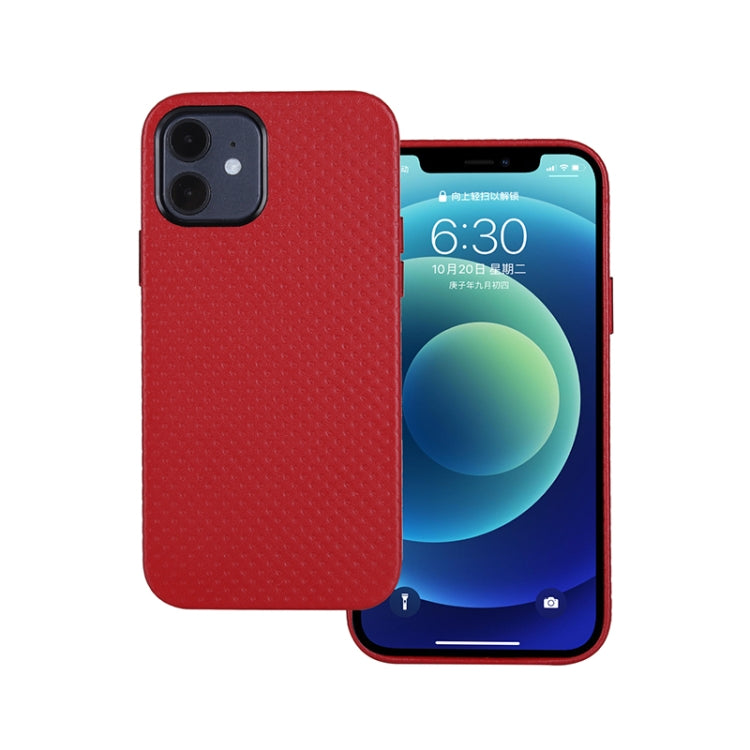 For iPhone 12 Pro Max Mesh Texture Cowhide Leather Back Cover Full-wrapped Shockproof Case