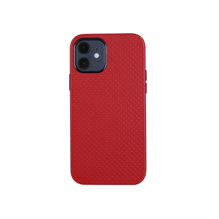 For iPhone 12 Pro Max Mesh Texture Cowhide Leather Back Cover Full-wrapped Shockproof Case