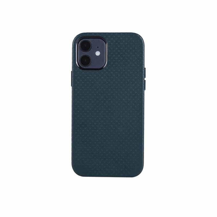 For iPhone 12 Pro Max Mesh Texture Cowhide Leather Back Cover Full-wrapped Shockproof Case