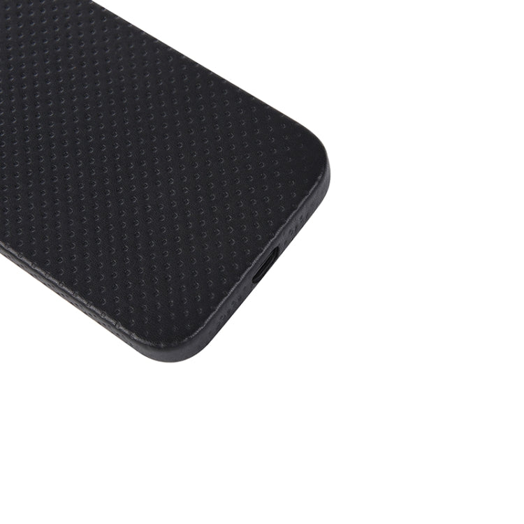 For iPhone 12 Pro Max Mesh Texture Cowhide Leather Back Cover Full-wrapped Shockproof Case
