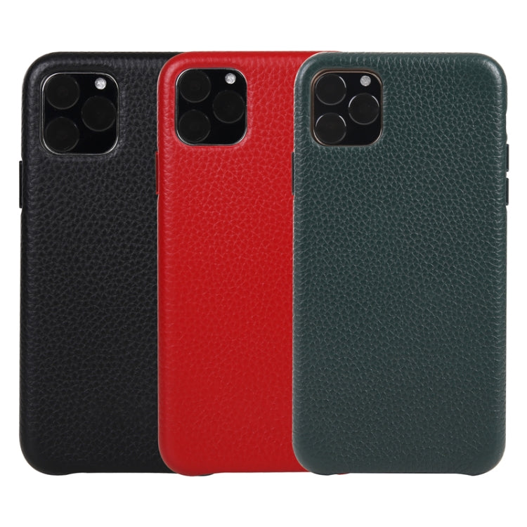 For iPhone 11 Pro Litchi Texture Cowhide Leather Back Cover Semi-wrapped Shockproof Case