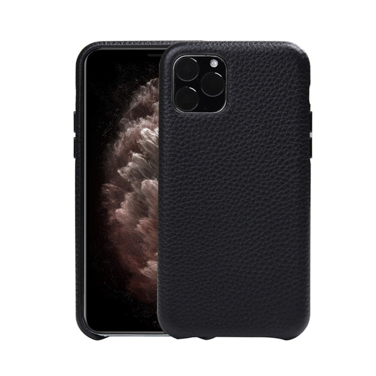 For iPhone 11 Pro Max Litchi Texture Cowhide Leather Back Cover Semi-wrapped Shockproof Case