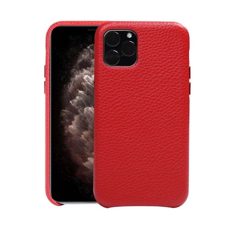 For iPhone 11 Pro Max Litchi Texture Cowhide Leather Back Cover Semi-wrapped Shockproof Case