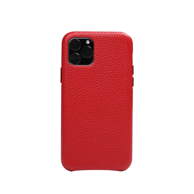 For iPhone 11 Pro Max Litchi Texture Cowhide Leather Back Cover Semi-wrapped Shockproof Case