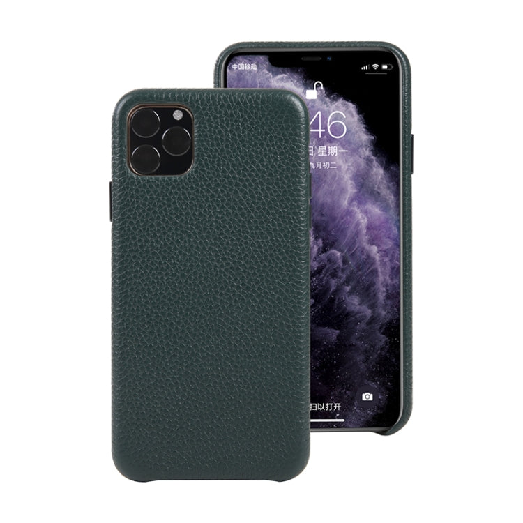 For iPhone 11 Pro Max Litchi Texture Cowhide Leather Back Cover Semi-wrapped Shockproof Case