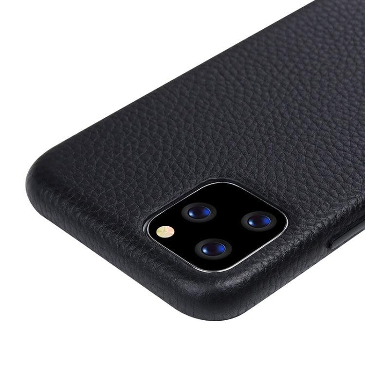 For iPhone 11 Pro Max Litchi Texture Cowhide Leather Back Cover Semi-wrapped Shockproof Case