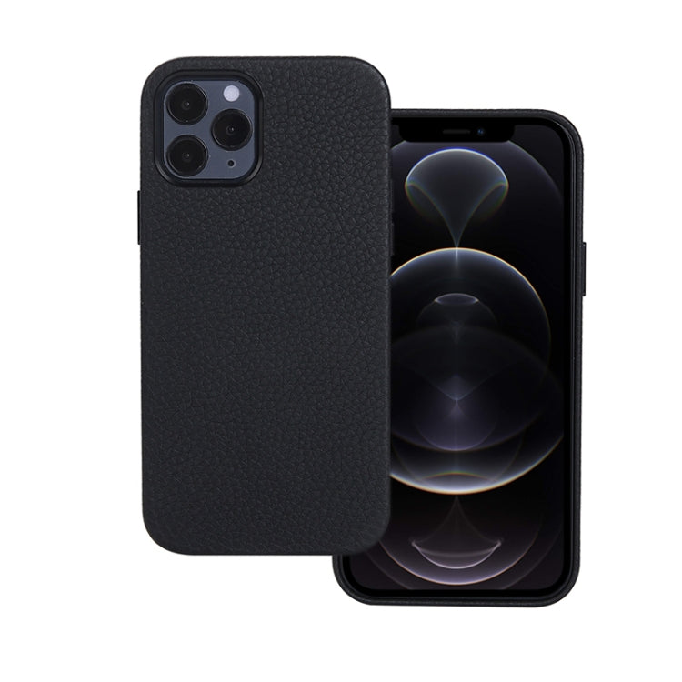 For iPhone 12 / 12 Pro Litchi Texture Cowhide Leather Back Cover Full-wrapped Shockproof Case