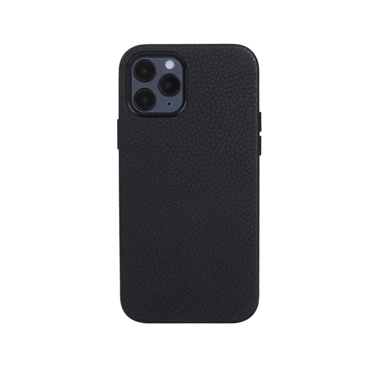 For iPhone 12 / 12 Pro Litchi Texture Cowhide Leather Back Cover Full-wrapped Shockproof Case