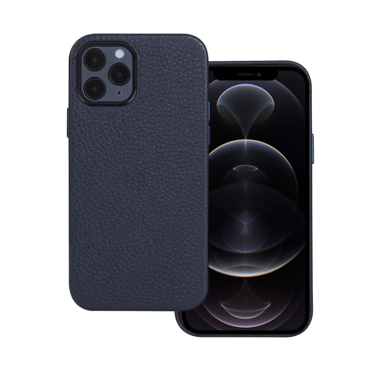 For iPhone 12 / 12 Pro Litchi Texture Cowhide Leather Back Cover Full-wrapped Shockproof Case