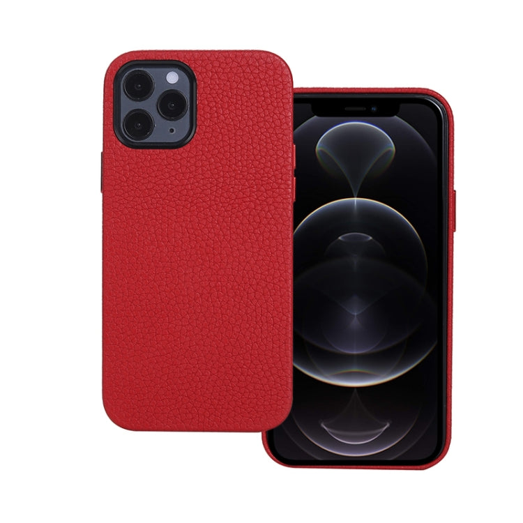 For iPhone 12 / 12 Pro Litchi Texture Cowhide Leather Back Cover Full-wrapped Shockproof Case