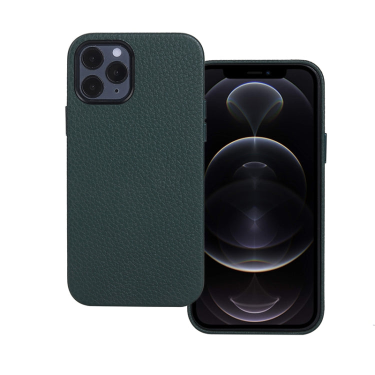 For iPhone 12 / 12 Pro Litchi Texture Cowhide Leather Back Cover Full-wrapped Shockproof Case