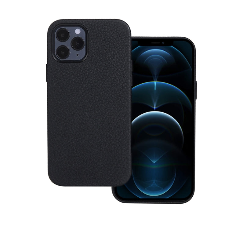 For iPhone 12 Pro Max Litchi Texture Cowhide Leather Back Cover Full-wrapped Shockproof Case
