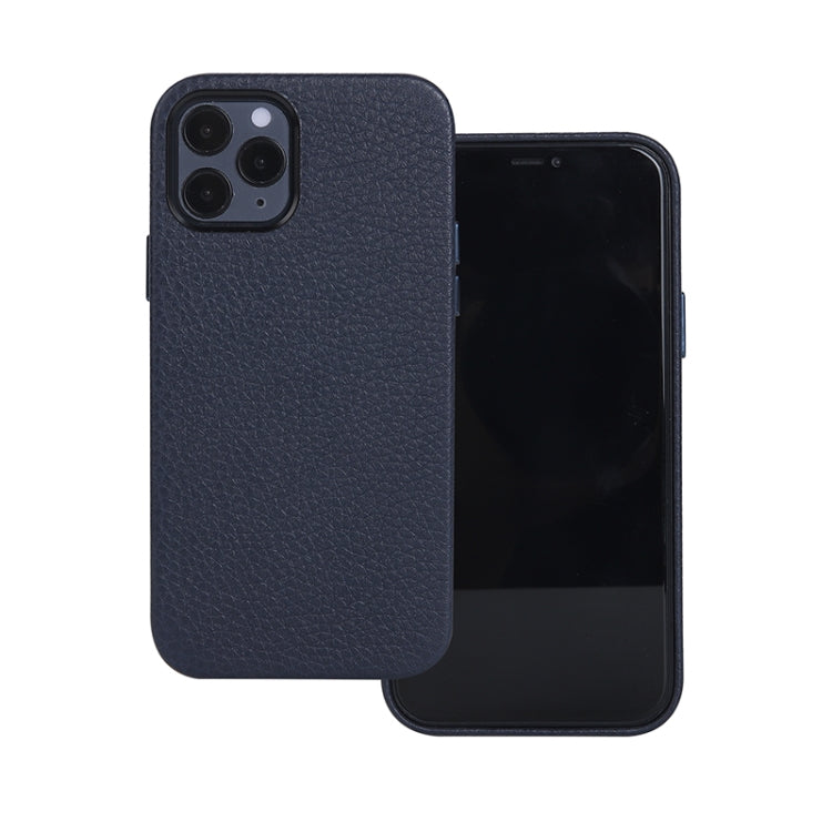 For iPhone 12 Pro Max Litchi Texture Cowhide Leather Back Cover Full-wrapped Shockproof Case