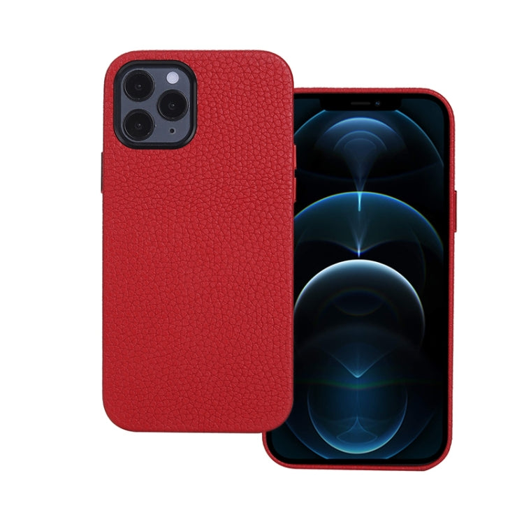 For iPhone 12 Pro Max Litchi Texture Cowhide Leather Back Cover Full-wrapped Shockproof Case