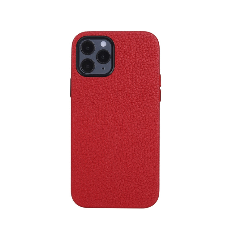 For iPhone 12 Pro Max Litchi Texture Cowhide Leather Back Cover Full-wrapped Shockproof Case