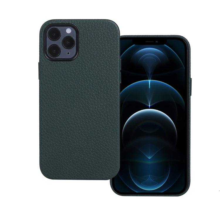 For iPhone 12 Pro Max Litchi Texture Cowhide Leather Back Cover Full-wrapped Shockproof Case