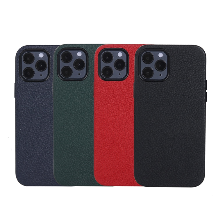 For iPhone 12 Pro Max Litchi Texture Cowhide Leather Back Cover Full-wrapped Shockproof Case